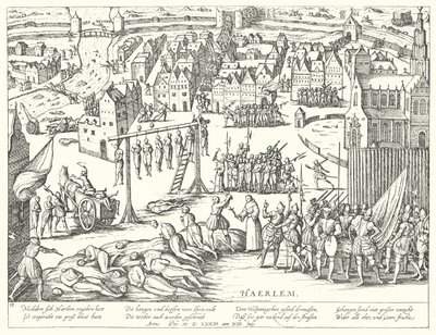 A spanyolok által végrehajtott tömeges kivégzések Haarlemben, Hollandiában, 1573 alkotó: Franz Hogenberg