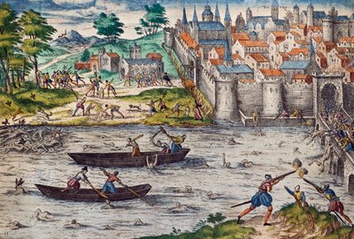 Tours-i mészárlások, 1562. július, a hugenották elleni vallásháborúk idején, Franz Hogenberg (1535-1590) metszete, Franciaország alkotó: Franz Hogenberg