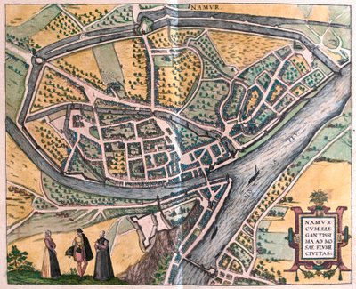 Namur és a Meuse folyó, Belgium (metszet alkotó: Franz Hogenberg