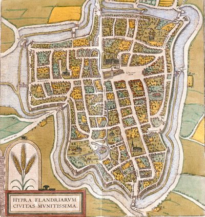 Plan de Ypres (Hypra), Belgium (rézkarc alkotó: Franz Hogenberg