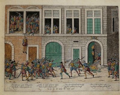 Valence elfoglalása La Motte-Gondrin kormányzó felakasztása után, április 25 alkotó: Franz Hogenberg