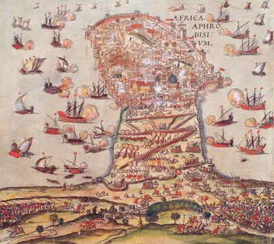 Az oszmán Corsair Khayr al-Din Barbarossa V. Károly hadserege ellen, Franz Hogenberg alkotó: Franz Hogenberg