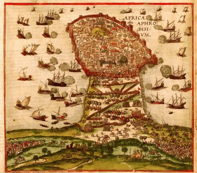 Az oszmán korzár Khayr al-Din Barbarossa V. Károly hadserege ellen, Franz Hogenberg alkotó: Franz Hogenberg