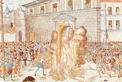 Az akasztásra ítélt Anne du Bourg bíró kivégzése, majd a holttest elégetése december 23-án alkotó: Franz Hogenberg