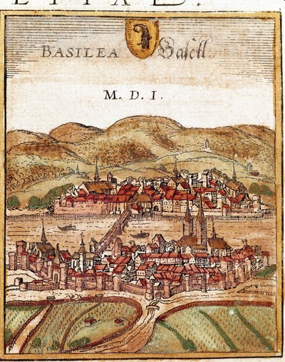 Bázel látképe - Svájc (metszet alkotó: Franz Hogenberg