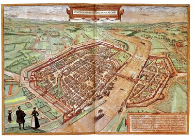 Kilátás Frankfurt am Mainra, Németország (metszet alkotó: Franz Hogenberg