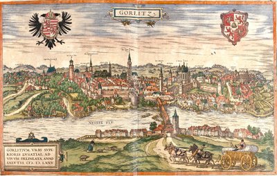 Gorlitz látképe (Gorlitium), Németország (rézkarc alkotó: Franz Hogenberg