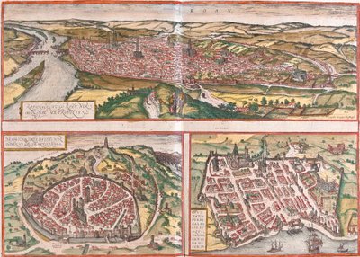 Rouen (Rotomagus), Nimes (Nemausus) és Bordeaux (Burdigala) kilátása, Franciaország (rézkarc) alkotó: Franz Hogenberg