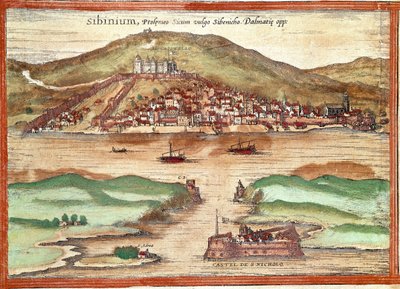 Kilátás Sibenikre (metszet alkotó: Franz Hogenberg