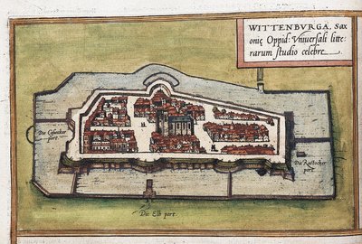 Kilátás Wittenberg városára Németországban, részlet alkotó: Franz Hogenberg
