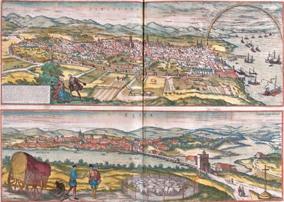 Kilátás Barcelona és Ecija (Eciia), Spanyolország (rézkarc alkotó: Franz Hogenberg