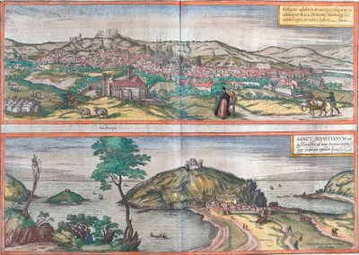 Burgos és San Sebastian (vagy Donostia) kilátása, Spanyolország (rézkarc alkotó: Franz Hogenberg