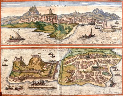 Kilátás Candia (Candia), jelenlegi Heraklion Kréta és Korfu szigetén vagy Corcyra (Corphu), görög szigetére (rézkarc) alkotó: Franz Hogenberg