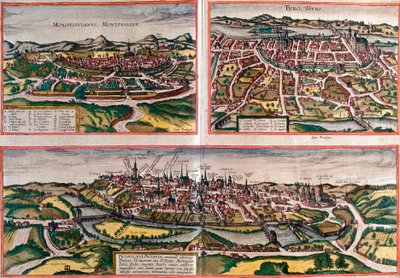 Kilátás Montpellier-re (Monspessulanus), Tours-ra (Turo) és Poitiers-re (Pictavis), Franciaországra (rézkarc) alkotó: Franz Hogenberg