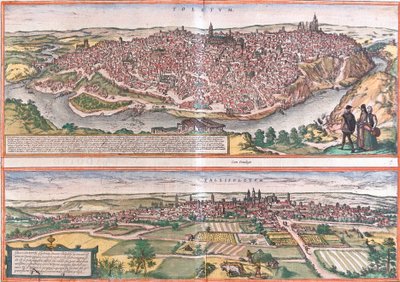 Toledo és Valladolid (Vallisoletum) kilátásai, Spanyolország (rézkarc alkotó: Franz Hogenberg