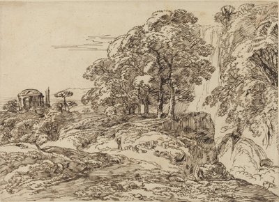 Pásztori táj vízeséssel és templommal alkotó: Franz Innocenz Josef Kobell