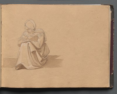 Album Róma és környéke kilátással, Tájtanulmányok, 19a. oldal: Ülő női ábra. alkotó: Franz Johann Heinrich Nadorp