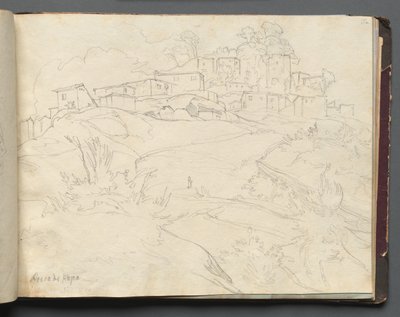Album Róma és környéke kilátással, Tájtanulmányok, 35a. oldal: "Rocca di Papa" alkotó: Franz Johann Heinrich Nadorp