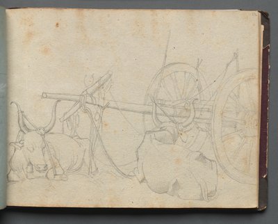 Album Róma és környéke kilátásaival, Tájtanulmányok, 37a. oldal: Ökör és kocsi. alkotó: Franz Johann Heinrich Nadorp