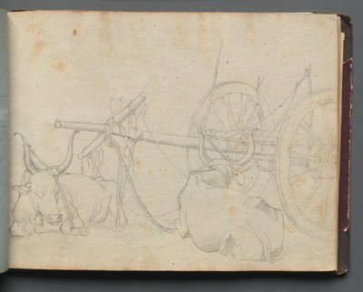 Album Róma és környéke kilátással, Tájtanulmányok, 37a. oldal: Ökör és kocsi alkotó: Franz Johann Heinrich Nadorp