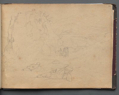 Album Róma és környéke kilátásaival, Tájtanulmányok, 44a. oldal: Alakok egy tájban. alkotó: Franz Johann Heinrich Nadorp