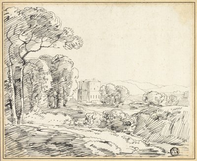 Tájkép, ház a parkban alkotó: Franz Kobell