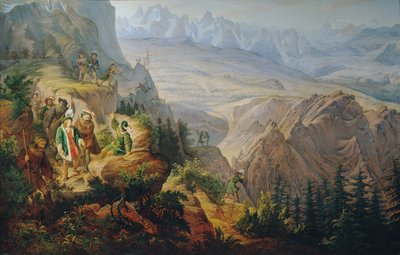 I. Maximilian császár (?) kősziklára vadászik alkotó: Franz Krammer