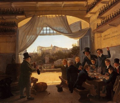 Német: Kronprinz Ludwig in der Spanischen Weinschänke zu Rom Lajos trónörökös a római Spanyol Borozóban alkotó: Franz Ludwig Catel
