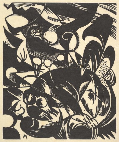 I. alkotás a portfólióból Új Eu..., 1914 posztumusz 1921-ben nyomtatva és 1922-ben megjelent. alkotó: Franz Marc