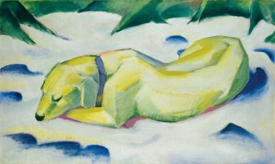 Kutya feküdt a hóban, 1911 körül (olaj, vászon) alkotó: Franz Marc