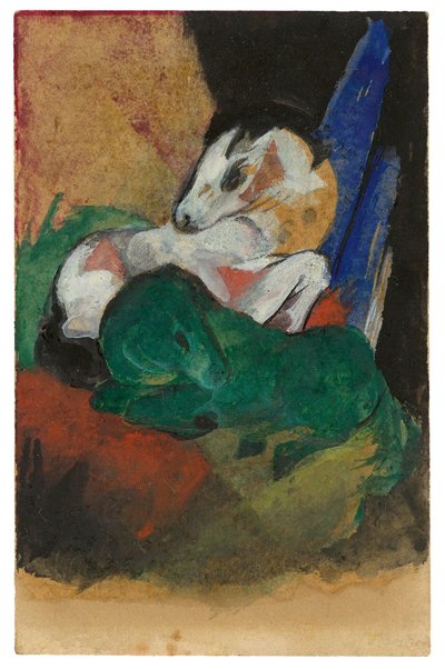 Zöld-fehér ló. Képeslap Elisabeth Mackének, 1913. alkotó: Franz Marc