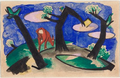 Táj vörös állattal, képeslap Sindelsdorftól Alfred Kubinig Wernstein/Zwickledtben alkotó: Franz Marc