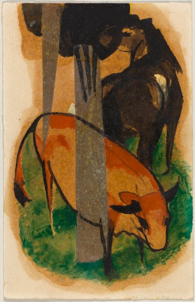 Rotes Pferd und gelbes Rind, Postkarte aus Sindelsdorf an Alfred Kubin alkotó: Franz Marc