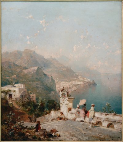 Elegáns hölgyek a Salernói öbölre néznek alkotó: Franz Richard Unterberger