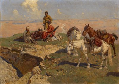 Kaukázusi lovasok nyugalomban, 1917 alkotó: Franz Roubaud