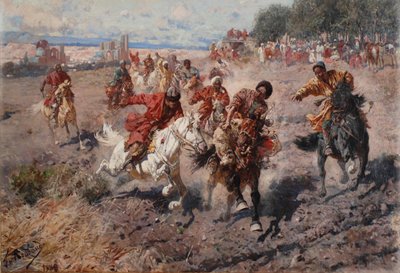 Cherkess a Muharram végét ünnepli a lovassporttal a Dash a Prize Lambért, 1889 alkotó: Franz Roubaud