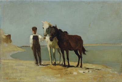 Egy fiú lovakkal a tengerparton alkotó: Franz Rumpler