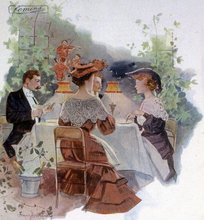 Vacsora a Bois de Boulogne egyik éttermében, 1900 körül (illusztráció alkotó: Franz Schmidt