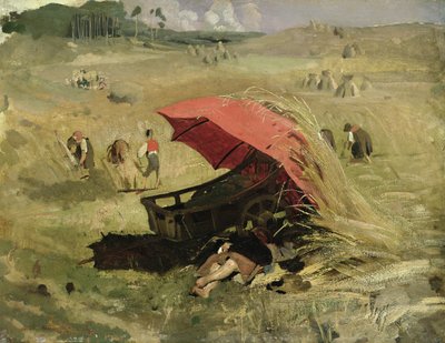 The Red Sunshade, 1860 körül (olaj, papír a fedélzeten) alkotó: Franz Seraph von Lenbach