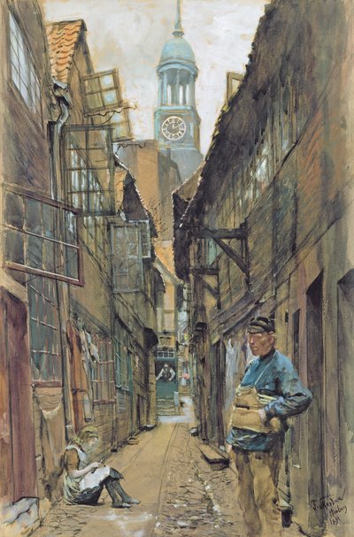 Egy hátsó sikátor Hamburgban, 1891 alkotó: Franz Skarbina