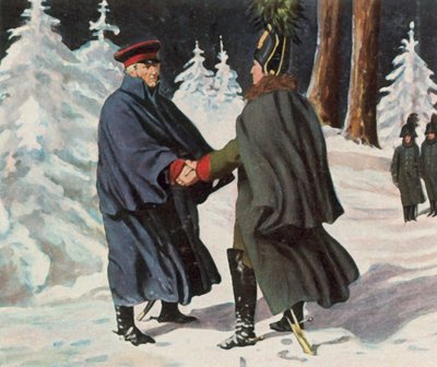 Yorck és Diebitsch orosz tábornok tárgyalásai, 1812. december 25. (nagyított színes lithó) alkotó: Franz Stassen