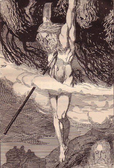 Odin lóg a világfán. Illusztráció az Edda: Germán istenek és hősök című könyvéhez, Hans von Wo alkotó: Franz Stassen