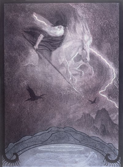 Odin, illusztráció Richard Wagner (1813-83) „A niebelungok gyűrűjéhez”, 1914 körül (színes litó) alkotó: Franz Stassen