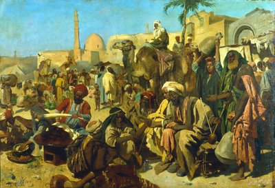 „A kairói piac”, 19. század vége alkotó: Franz Theodor Wurbel