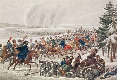 A francia hadsereg visszavonulása a Berezina folyón, 1812. november 26., metszet: J.A. Klein alkotó: Franz von Habermann
