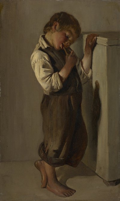 Farm fiú eszik kenyeret a nappaliban alkotó: Franz von Lenbach