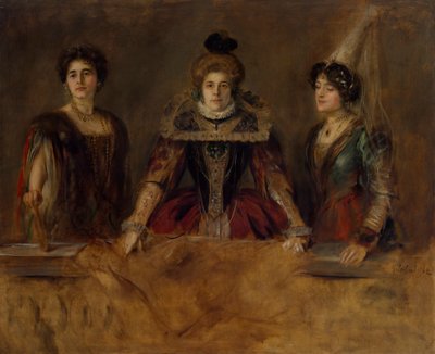 Csoportportré: három jelmezes hölgy (Miss Heuberger, Ms. Obermayer és Ms. Putz) alkotó: Franz von Lenbach