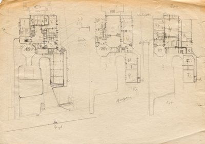 Tervezési vázlatok a Matcha Atelier Villa számára - háromszintes alaprajz alkotó: Franz von Matsch