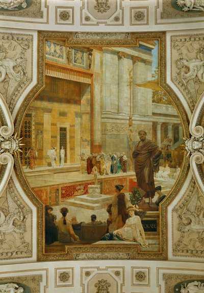 Bécsi Burgtheater, lépcsőház: mennyezeti freskó Dionüszosz Színház Athénban (freskó) alkotó: Franz von Matsch