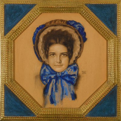 Marie avec un chapeau (capot típusú) - Mária lánya, poke motorháztetővel - Franz-Ritter (Franz Ritter) von Stuck (1863-1928). Gouache, pasztell és szén, kartonon Méret: 55x49,3 cm Magángyűjtemény alkotó: Franz von Stuck